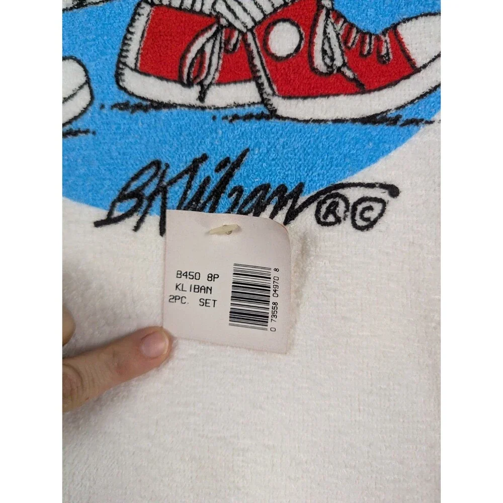 NWT Vintage Kliban Cat Walk Bath Towel Set Washcloth 2-Piece 80s Collectible USA